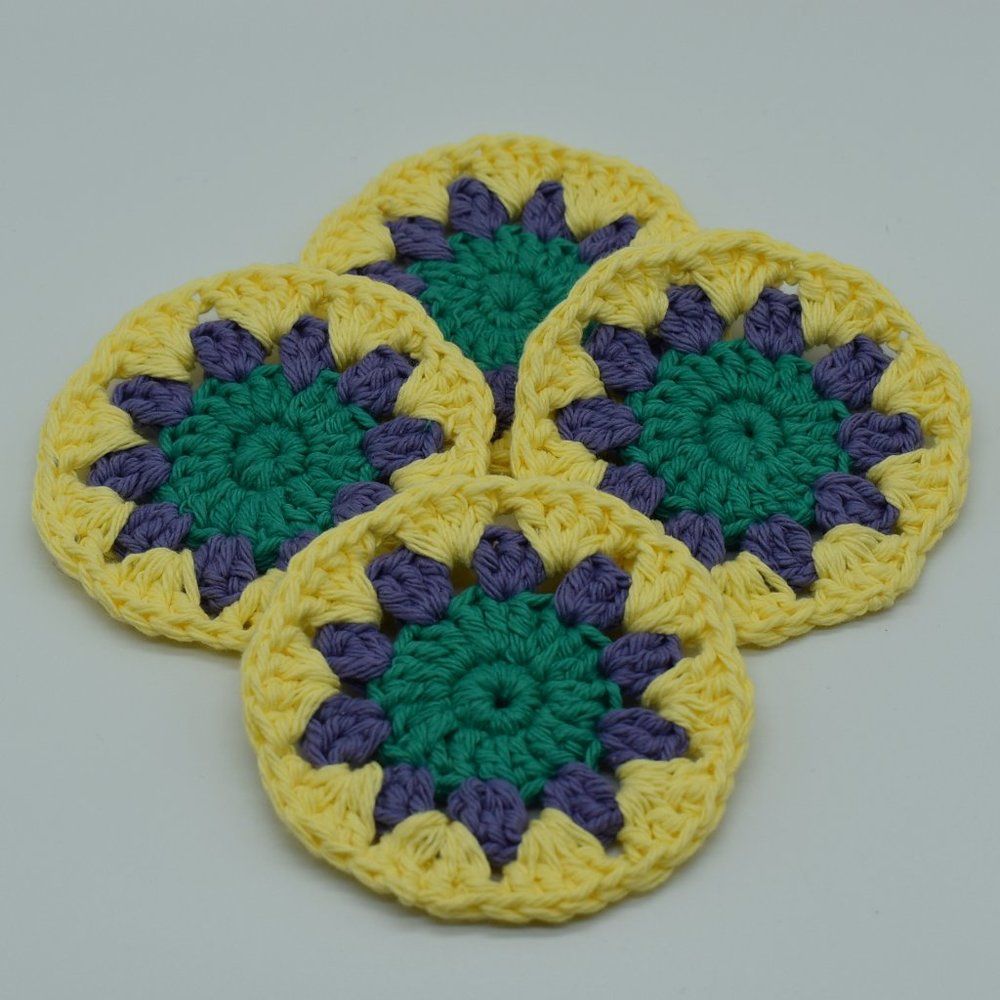 Hand Crafted Crochet flower coasters set of four